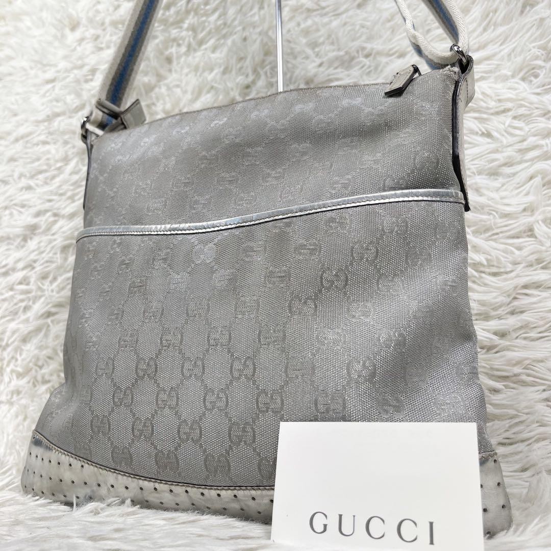 GUCCI GG Canvas Shoulder Bag Silver Authentic F080194 Model 145857 2127