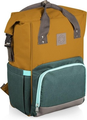 Picnic Time On The Go Roll-Top Backpack Cooler, Yellow with Gray & Blue Accents