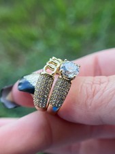 JUEGO DE ANILLOS DE COMPROMISO DE LUJO, ANILLO DE PROMESA, ORO LAMINADO ORO 14K RELLENO NUEVO