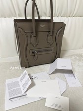 CELINE Leather Tote Bag Gray Micro Luggage Shopper Handbag Top Handle Luxury