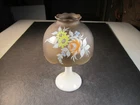 Vintage MCM Westmorland Brown Satin Milk Glass Fairy Lamp Painted Flowers