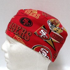 San Francisco 49ers Mens Scrub Hat, Chemo Hat, Skull Scrub Cap, Surgical Cap