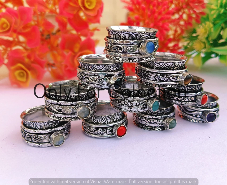 Lote de anillos de amatista y mezcla de piedras preciosas enchapados en plata de ley 925 regalo del día de la madre Foto 2 de 2