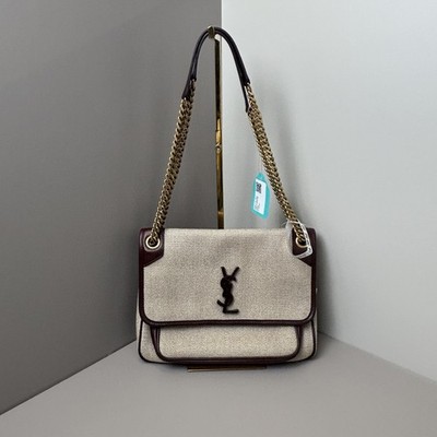 Pre-owned Saint Laurent Niki Linen & Leather Chain Shoulder Bag