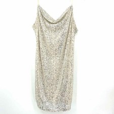 Size LARGE BEBE Cream Silver Sequin Dress