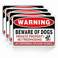 4 Pack Beware of Dog Sign,10x7 inch Beware of Dog Signs for Fence Red