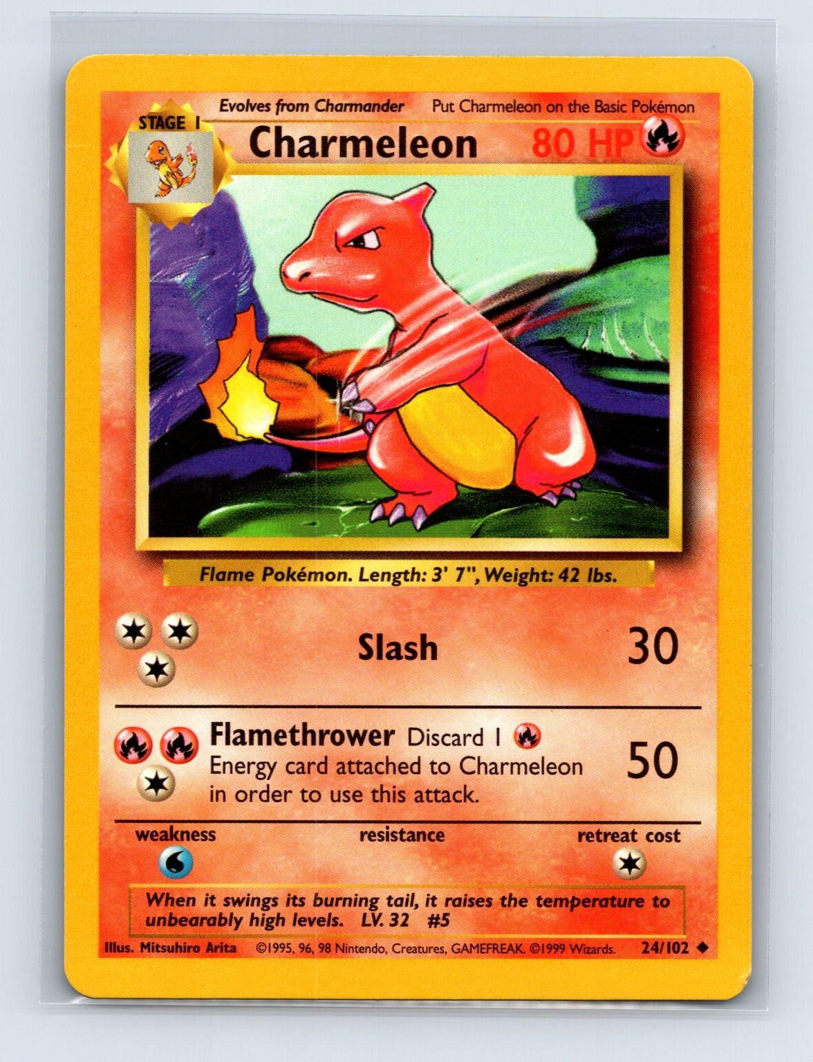 Charmeleon 24/102 Uncommon Base Set Unlimited Pokemon Lightly Played