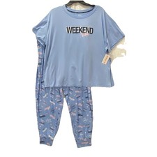Joyspun Pajamas Weekend Vibes Woman's Blue 3X Stretchy Knit Pull On Comfy