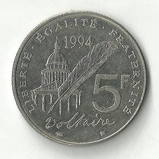 France 5 Francs 1994 Voltaire (KM#1063)
