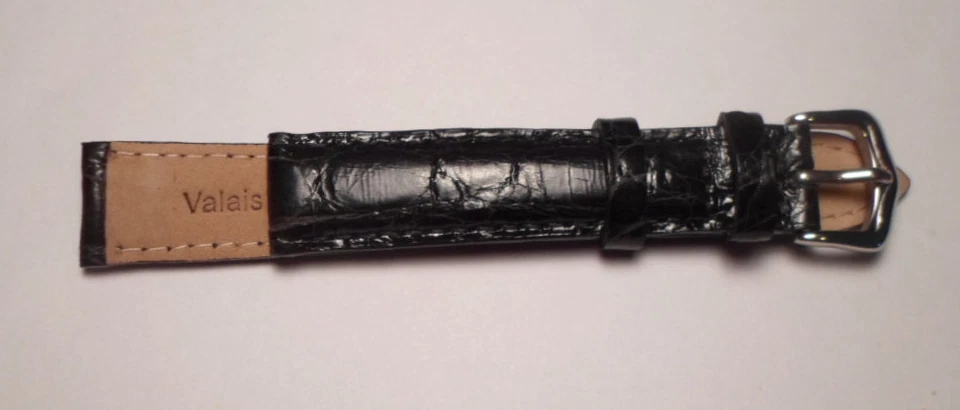 Correa de reloj de pulsera Valais cocodrilo genuino negro de 16 mm hebilla plateada Foto 2 de 4