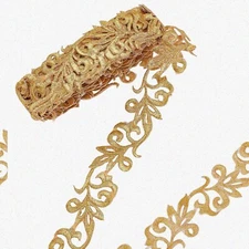 Golden Bloom Lace Trim: 4m Metallic Embroidery Ribbon, 1.38" Wide, Perfect for S
