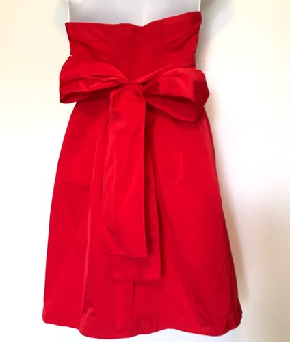 Vestido Theory Talla 4 Rojo Tafetán Sin tirantes Imperio Cintura Corbata Cóctel Fiesta Mujeres - Imagen 5 de 8