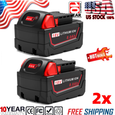 2x 8.0AH Battery For Milwaukee M18 18V Lithium-ion Extended Capacity 48-11-1860