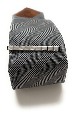 Tie Clip Shinny Silver Repeating Ripple Squares Tie Bar Wedding Party
