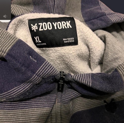 Men's Y2K Baggy Zoo York Purple & Grey Striped Full Zip Hoodie Size XL - 第 2/4 張圖片