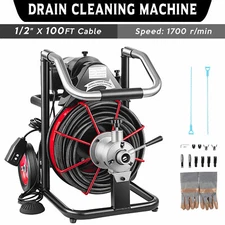 Commercial SEWER SNAKE drain auger cleaner 100ft 1/2" With Foot Switch Auto Feed