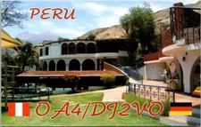 VTG HAM RADIO CQ QSL QSO POSTCARD OA4/DJ2VO PERU HOSTAL LOMA LINDA LIMA 2011