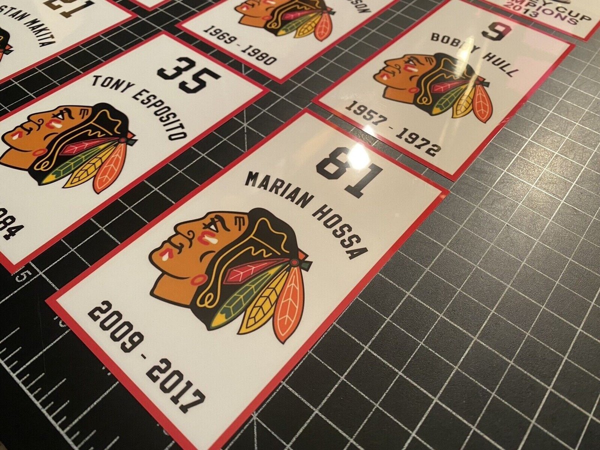 3 SIZES- Chicago Blackhawks Stanley Cup & Retired #DECAL banners