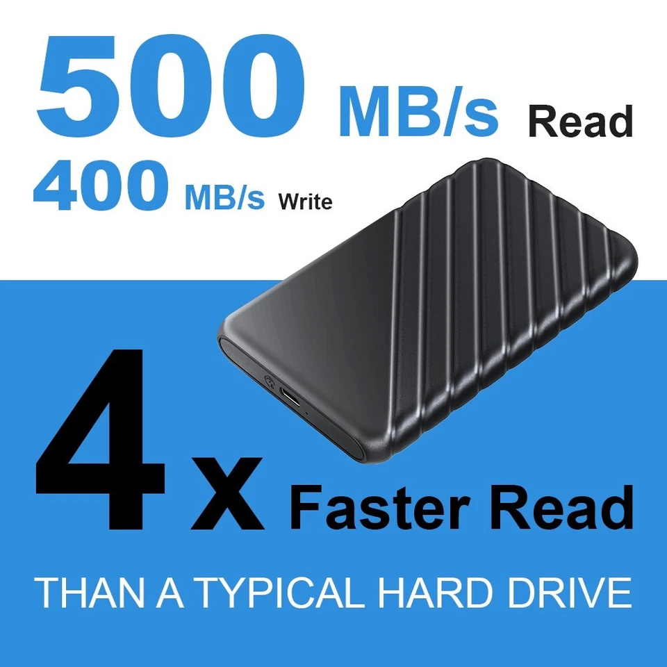 500GB Portable External SSD, up to 500MB/s, USB 3.1 Type-C to A - Image 2 of 4