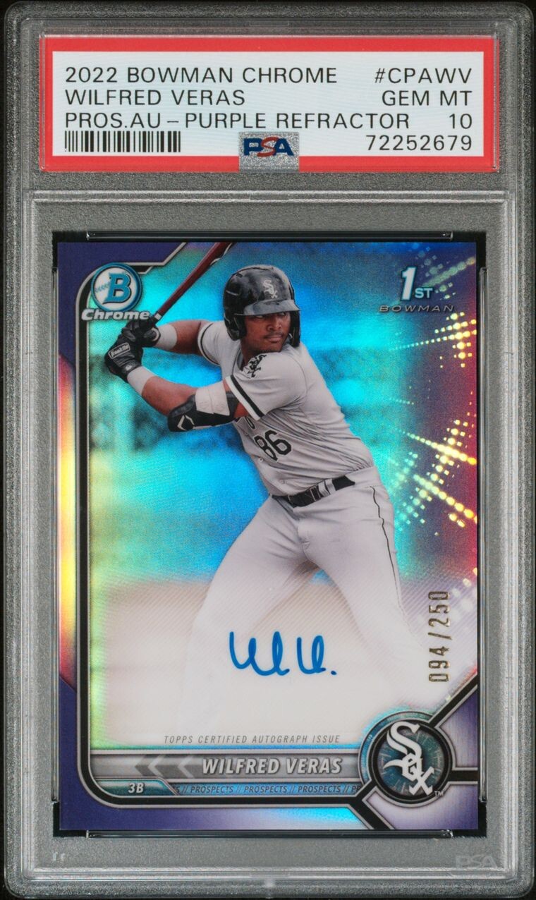 Wilfred Veras 2022 Bowman Chrome Prospect Auto Purple Refractor 1st /250 PSA 10