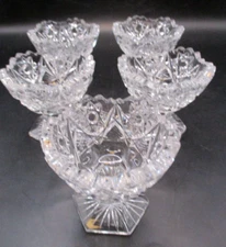 SET OF 5 BRILLIANT CUT CRYSTAL GLASS FOOTED PEDESTAL OPEN SALT CELLAR DIPS