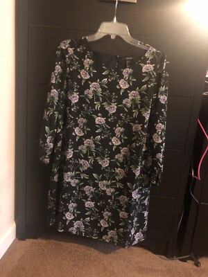 Forever 21 Juniors Size Large Short Dress Long Sleeves Black Purple Floral  | eBay