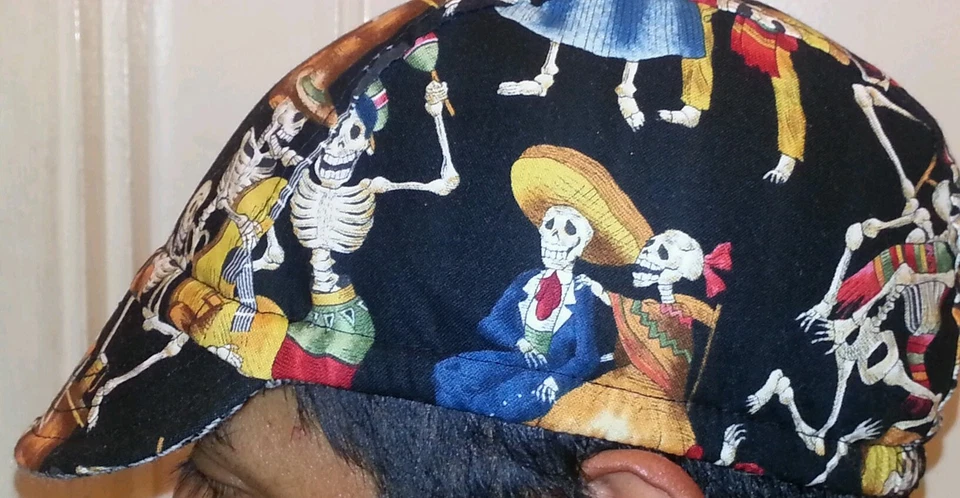 Gorra Ciclismo Reversible Lana Color Gris/Fiesta de Muertos Talla Única Hecha a Mano CALI Foto 4 de 4