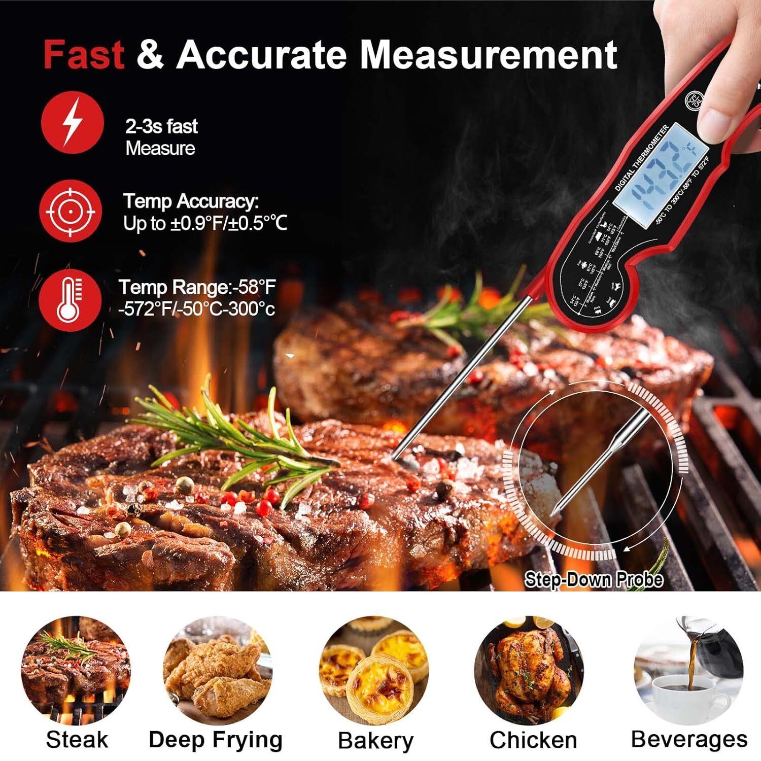 Meat Thermometer Digital for Grilling Cooking Waterproof Read Food thermometers-image