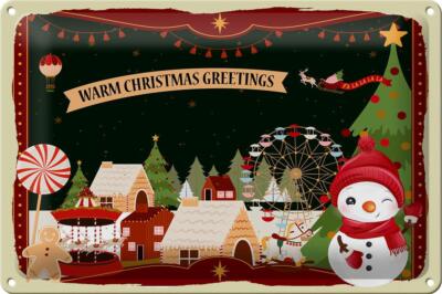 Blechschild Weihnachten WARM CHRISTMAS GREETINGS Deko Schild tin sign 30x20 cm