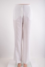 Zara Womens Linen Pants Trousers L White Wide Leg semi sheer 8292/707 NWT