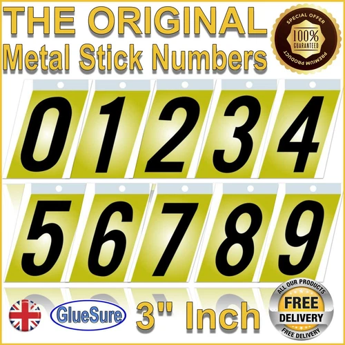 9cm Gold Self Stick Adhesive Metal Number House Door Sign Dustbin Gate Caravan