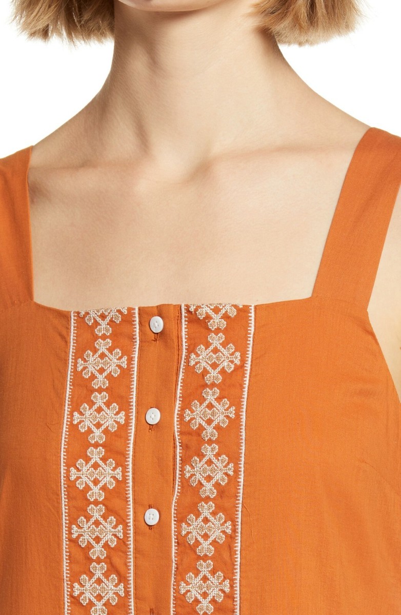 embroidered button-front tiered midi dress NWT $128: Madewell Embroidered Tiered Midi Dress in Mulled Cider Sz: XS