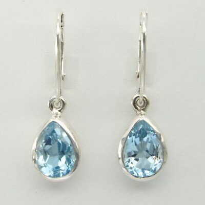 Facettierte BLAUTOPAS Ohrhänger / Birne Ohrringe - 925 STERLING SILBER - Leverback #4e