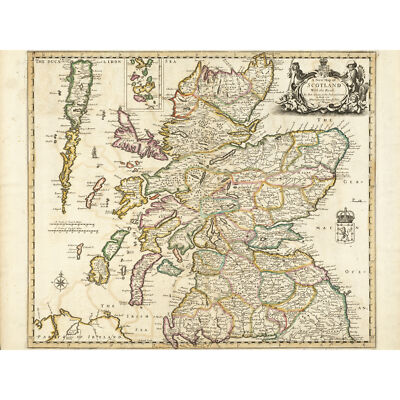 Greene 1689 Karte Schottland Straßen Grafschaften extra großes Kunst Poster