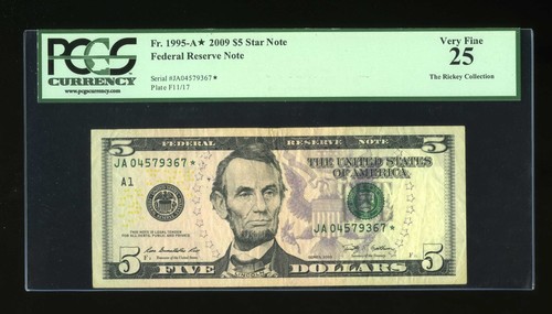 DBR 2009 $5 FRN Boston STAR Fr. 1995-A* PCGS 25 Serial JA04579367*