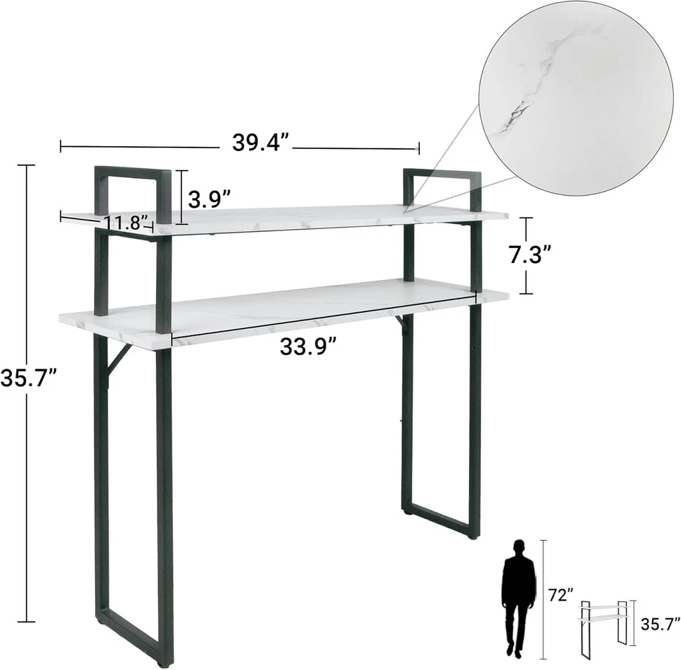 Mod Marble Entryway Console Table - 2-Tiers Narrow Console Table for Entryway - Image 2 of 4