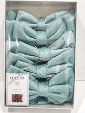 Christmas Bella Lux Aqua Blue Sparkle Bows Ornaments Set of 5