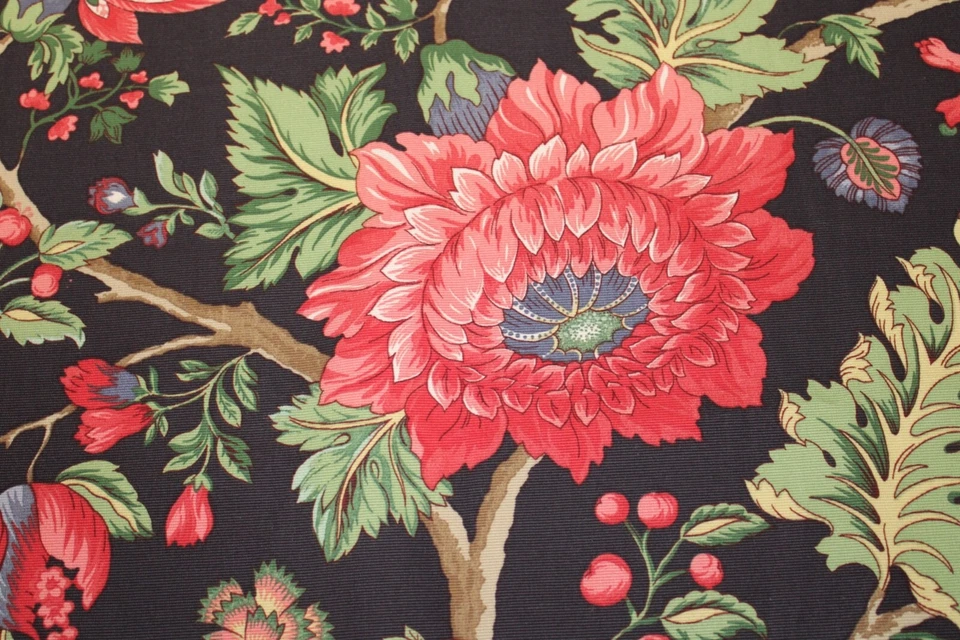 Fabric Remnant: Braemore Textiles Bright Red Floral on Brown Background - Image 3 of 4