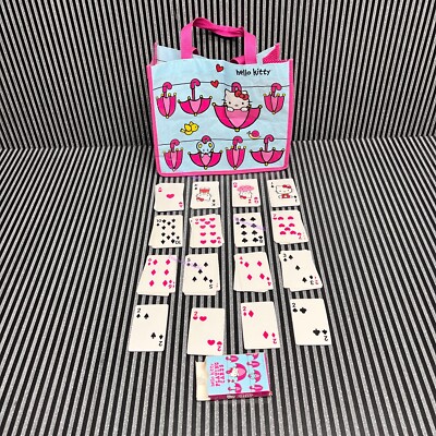 HELLO KITTY Sanrio 2011 Shopping Tote Bag, Blue w Pink Umbrellas & Playing Cards