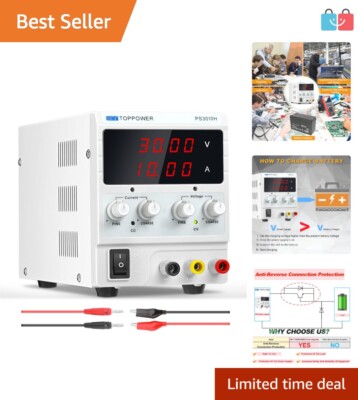 30V 10A Adjustable Bench Power Supply with Large Display - Portable & Reliable