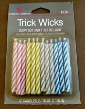 Birthday Trick Candles, Re-lighting Trick Wicks, U.S. Seller, Vintage, 12 Pcs