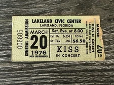 KISS Ticket Stub Alive Concert Tour Mar20 1976 Lakeland FL Vintage Kiss Aucoin B