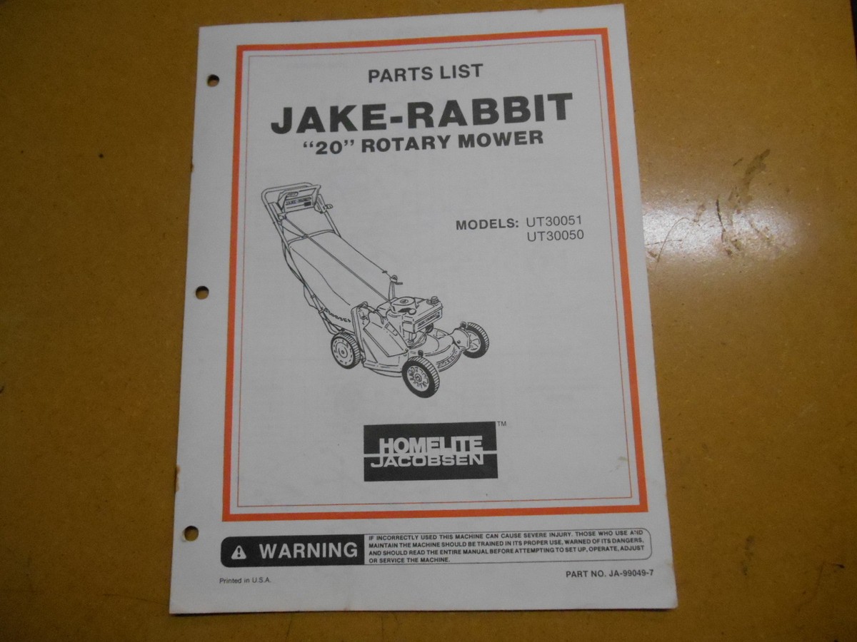 Homelite Jake Rabbit Rotary Mower Parts List JA-99049-7 | eBay