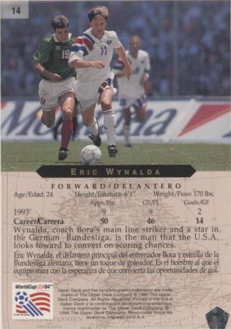 1994 Upper Deck World Cup English/Spanish Eric Wynalda #14 1994 Upper Deck World Cup English/Spanish Eric Wynalda #14