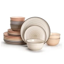  Plates and Bowls Sets, 18 Piece Service for 6 - 18 Pcs Neutral Colors