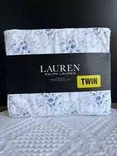 Ralph Lauren Twin Sheet Set Floral Blue Daisies 100% Cotton Cottage Farmhouse