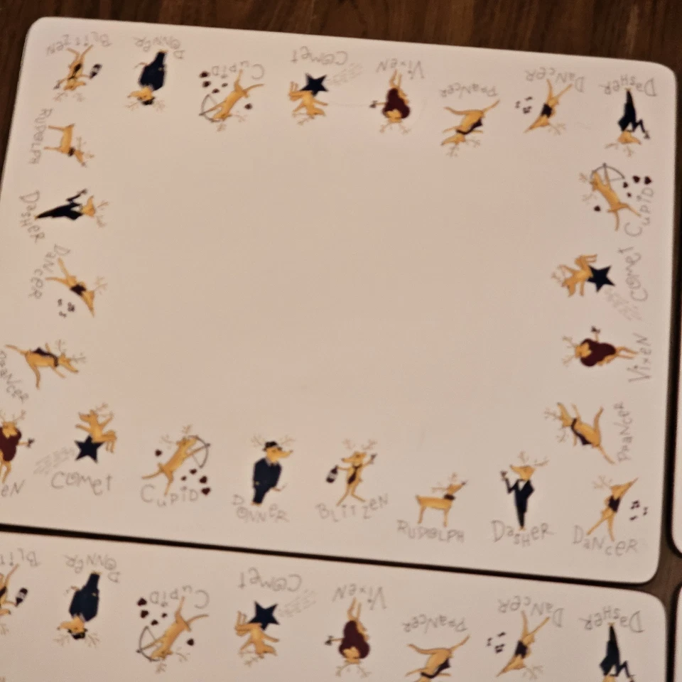 Pottery Barn Santas Reindeer Rudolph Cork Place Mats Christmas Placemats Set 4 - Image 2 of 4