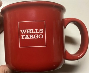 Wells Fargo Bank Square LOGO Red & White Ceramic Coffee Mug USED