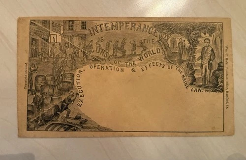 ANTIQUE CIVIL WAR ERA MAINE ENVELOPE “INTEMPERANCE IS THE CURSE OF THE WORLD”