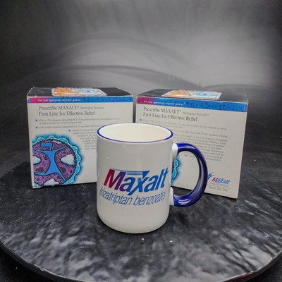 NEW Maxalt Rizatriptan Coffee Mugs Pair Migraine Relief Pharma Rep Gift  